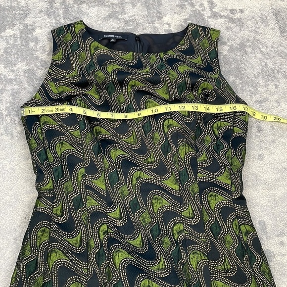Lafayette 148 Metallic Shimmer Wave Shift Dress Green Black Gold Retro Mod Sz 2 - Picture 6 of 10